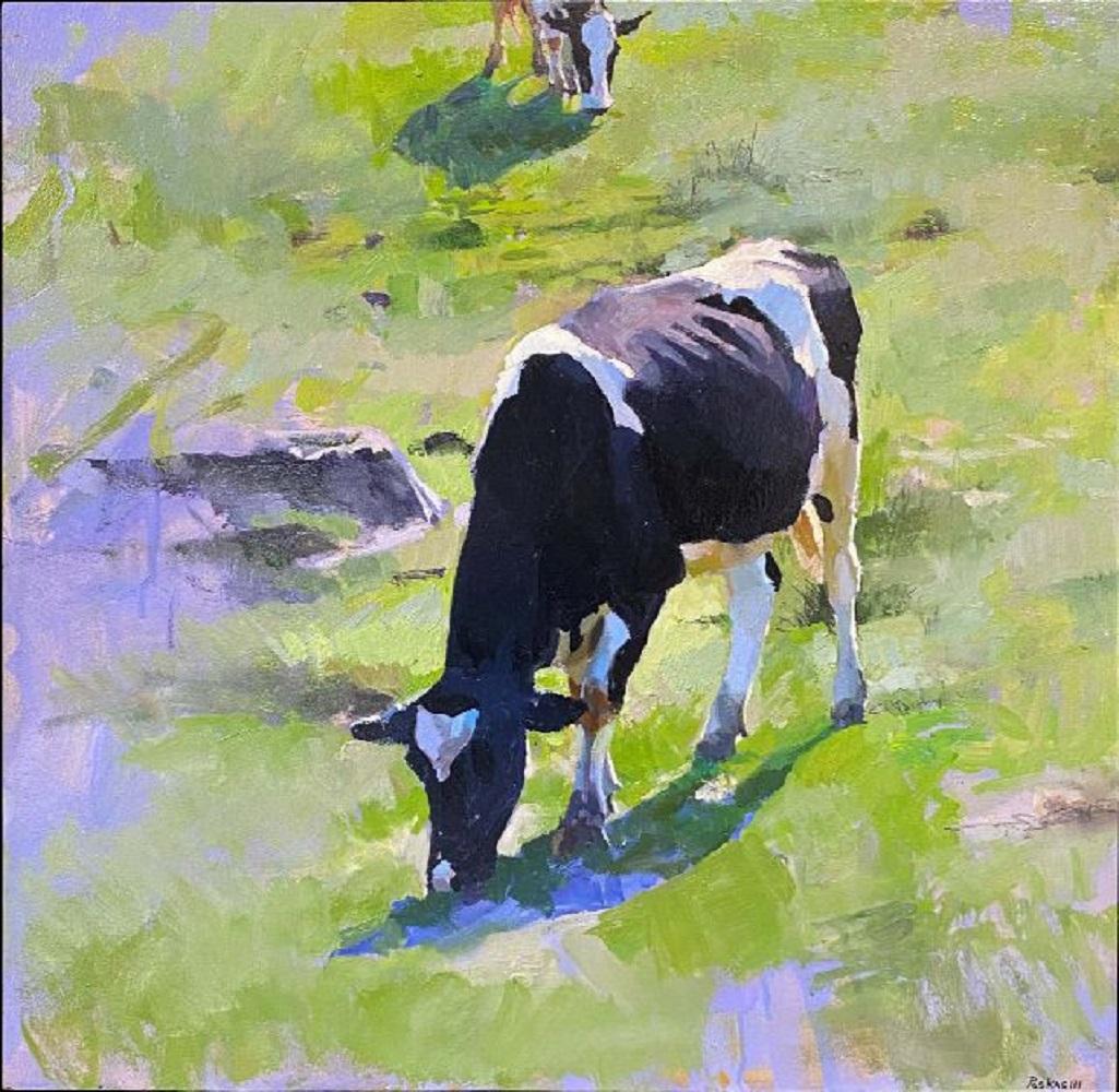 Peter Poskas III Animal Painting - Advancing Cow