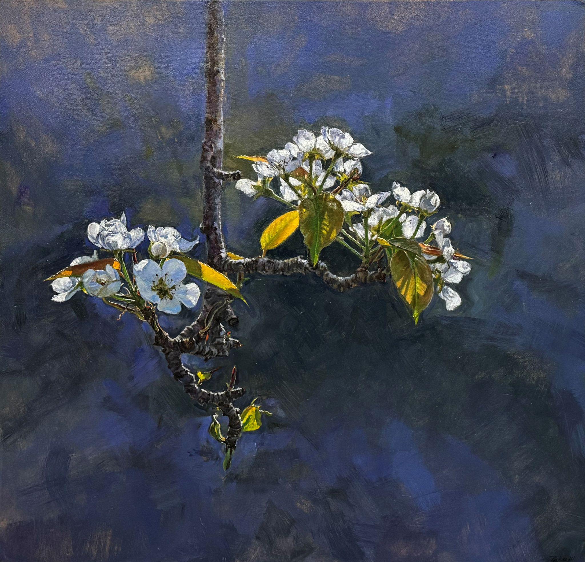 Still-Life Painting de Peter Poskas III - Rama de peral en flor