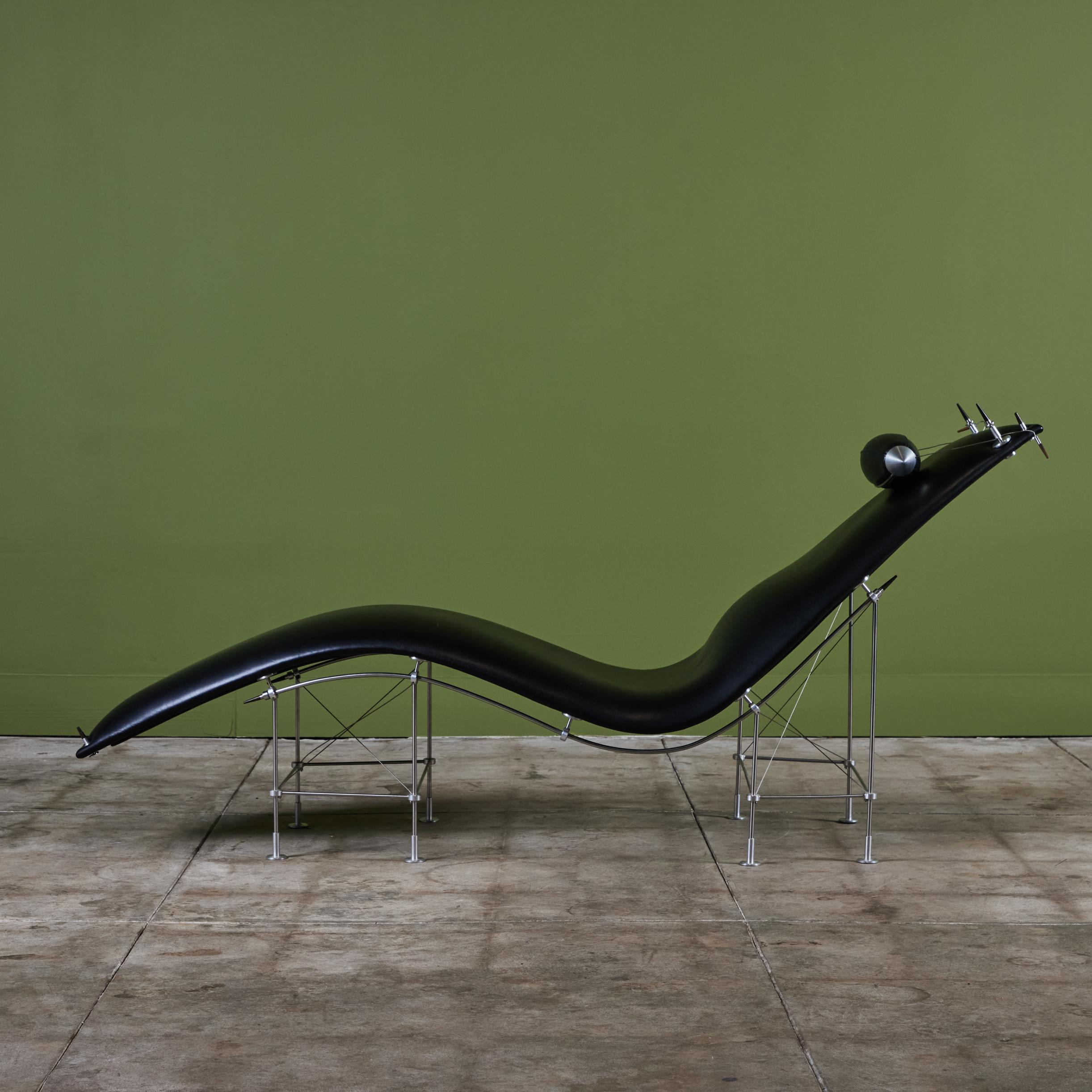 Peter Prasil Sillón Chaise Lounge de Piel Estadounidense en venta