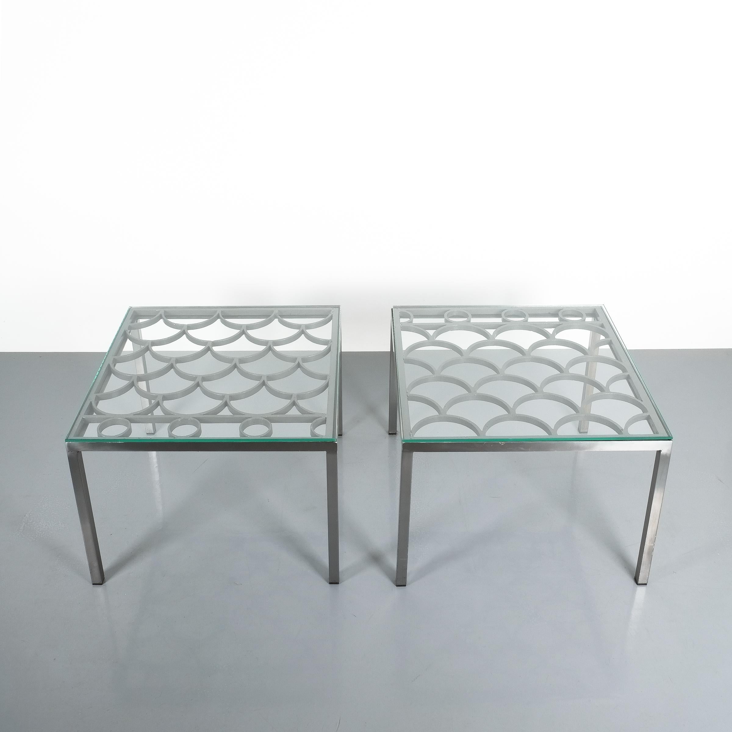 Hollywood Regency Peter Preller Bespoke Wrought Iron Steel Side Tables, circa 1980