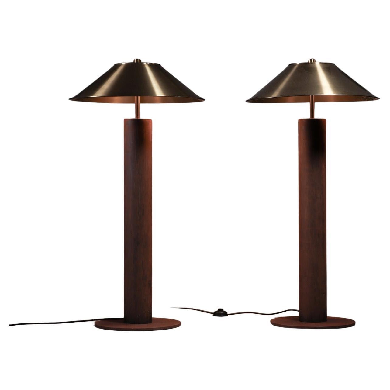Paire de lampadaires modernistes en acier vieilli de Peter Preller pour Tecta, années 1980 en vente