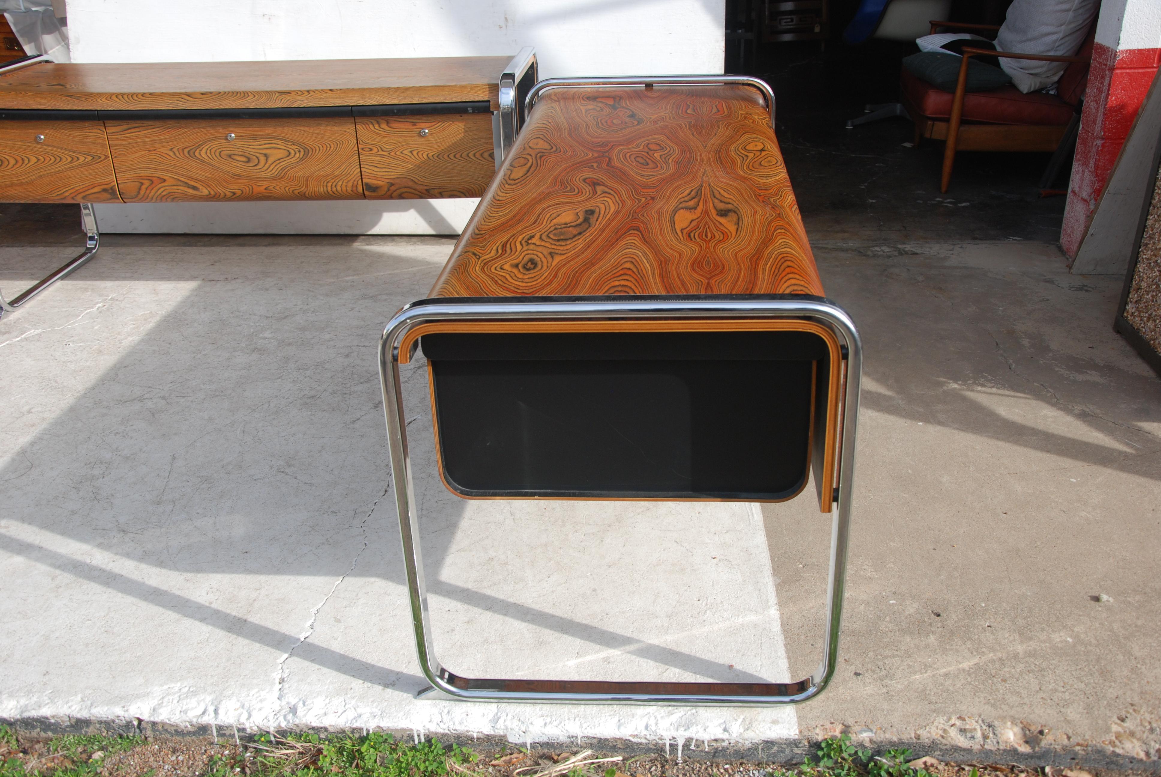 Late 20th Century Peter Protzmann Zebra Wood and Chrome Desk for Herman Miller