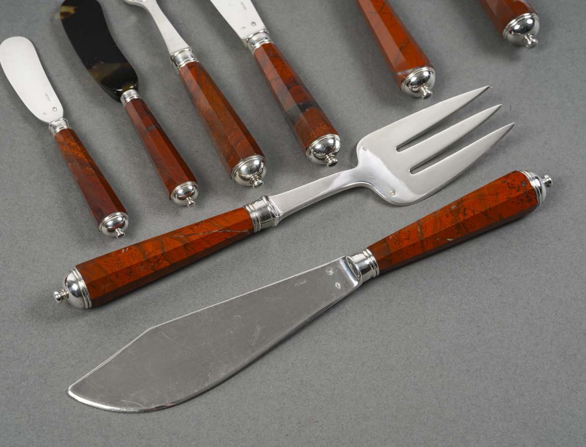 PETER & RAVINET D’ENFERT - 101 Piece solid SILVER CUTLERY SET & BLOODJASPER HAND 10