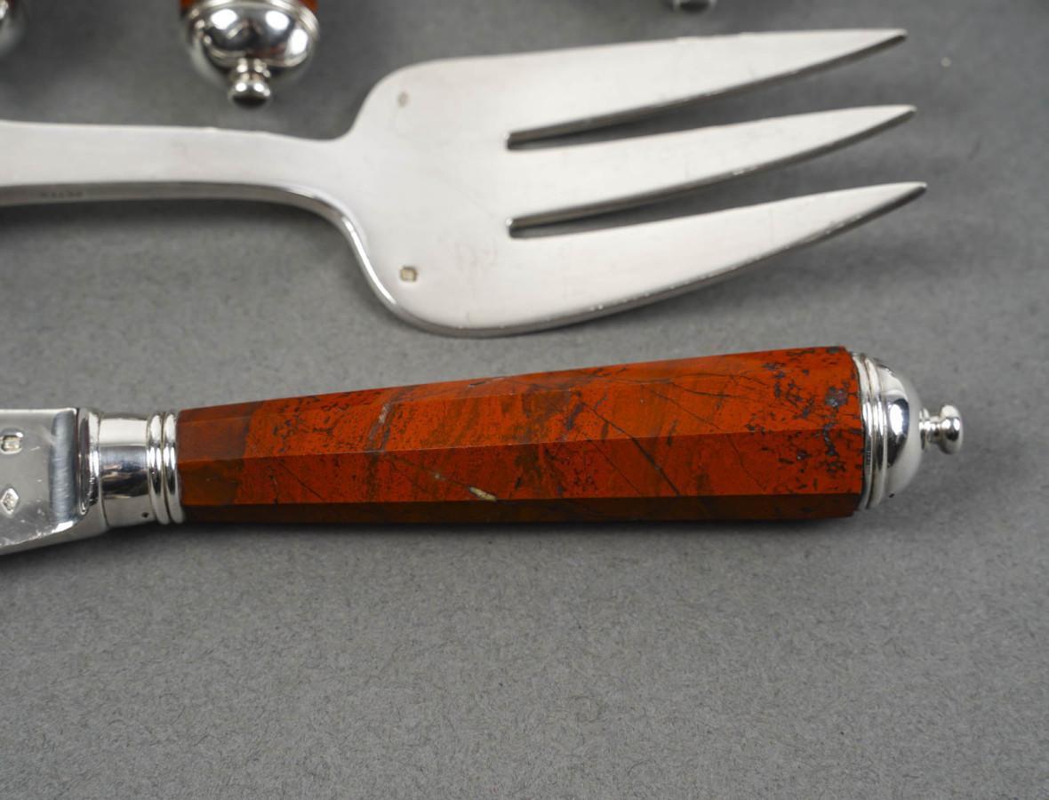 PETER & RAVINET D’ENFERT - 101 Piece solid SILVER CUTLERY SET & BLOODJASPER HAND 12