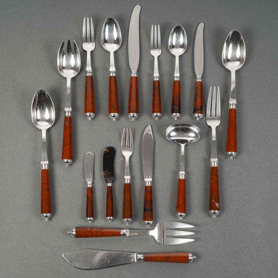 PETER & RAVINET D’ENFERT - 101 Piece solid SILVER CUTLERY SET & BLOODJASPER HAND 14