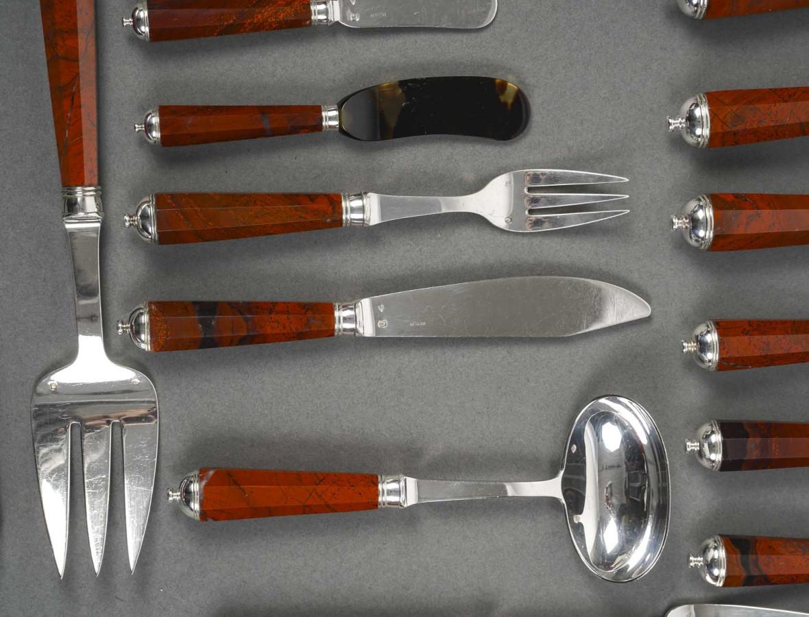 PETER & RAVINET D’ENFERT - 101 Piece solid SILVER CUTLERY SET & BLOODJASPER HAND 2