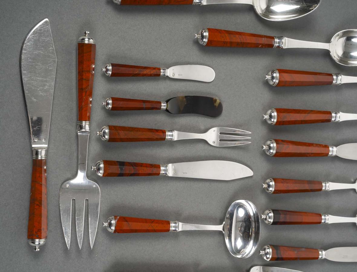 PETER & RAVINET D’ENFERT - 101 Piece solid SILVER CUTLERY SET & BLOODJASPER HAND 4