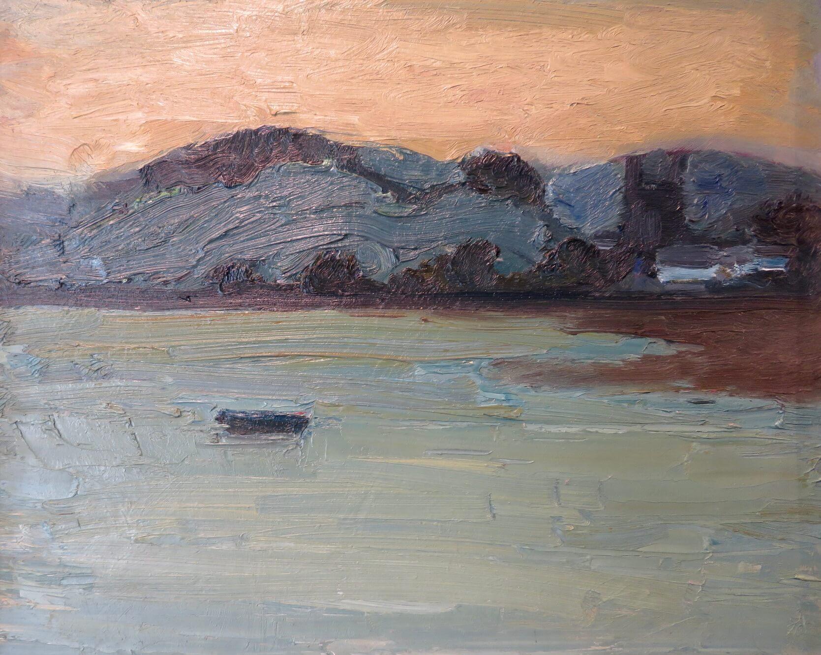 Pintura al óleo original al empaste grueso de los años 70 RIVER TAVY EVENING DEVON por Peter Reid en venta 1