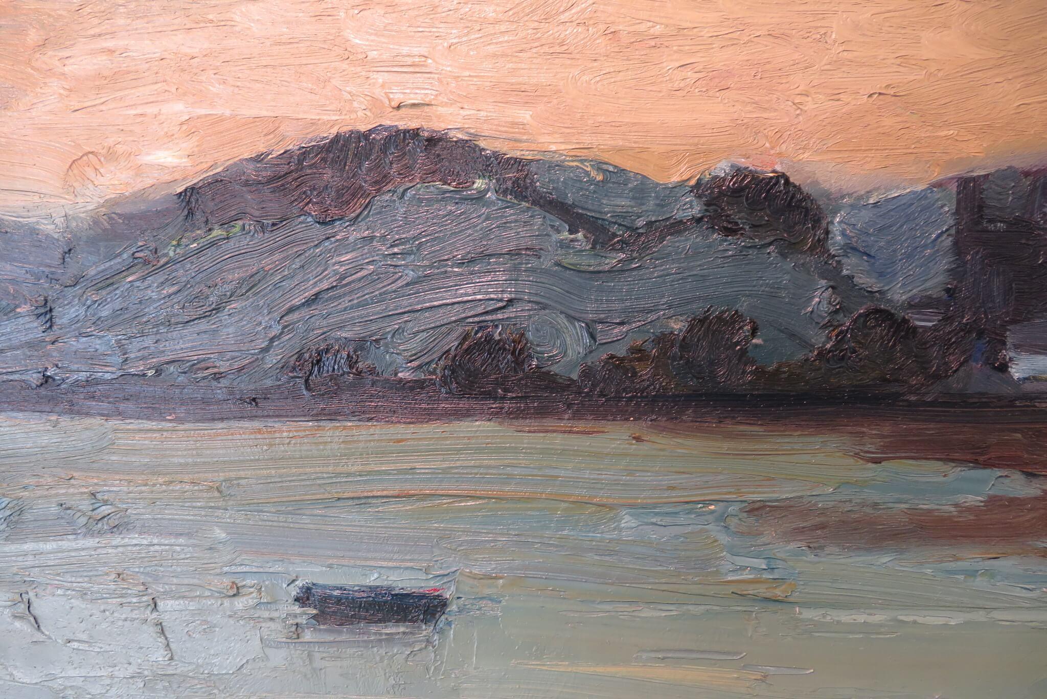 Pintura al óleo original al empaste grueso de los años 70 RIVER TAVY EVENING DEVON por Peter Reid en venta 2