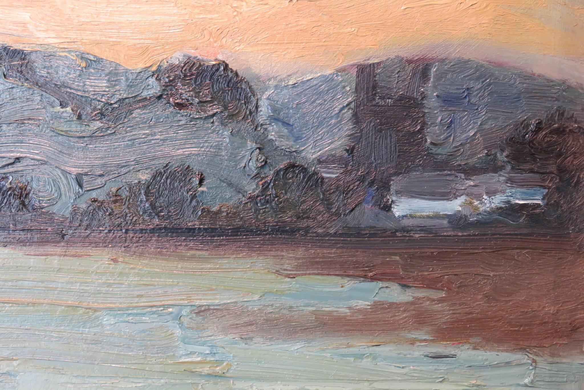 Pintura al óleo original al empaste grueso de los años 70 RIVER TAVY EVENING DEVON por Peter Reid en venta 5