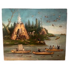 Peinture à l'huile sur toile d'une campagne indienne de Peter Rindisbacher (1806-1834), 1821