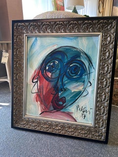 Peter Robert Keil Pintura expresionista original con marco plateado 28,5" x 32" (28,5 x 32 cm)