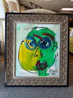 Peter Robert Keil Pintura expresionista original con marco plateado 28,5" x 32" (28,5 x 32 cm)