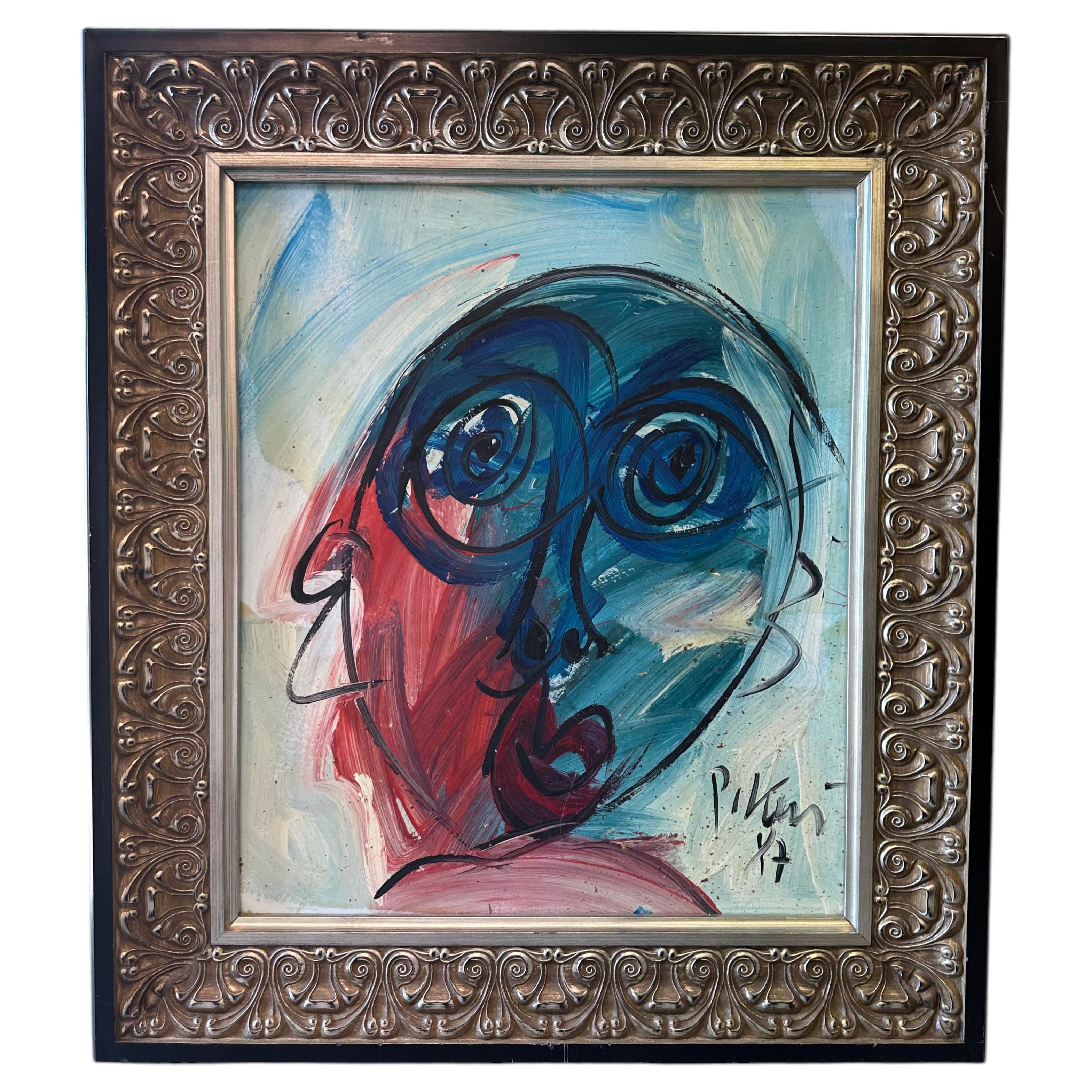 Peter Robert Keil Original Expressionist Painting with Silver Frame 28.5" x 32"