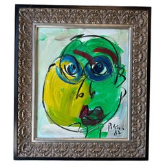 Peter Robert Keil Pintura expresionista original con marco plateado 28,5" x 32" (28,5 x 32 cm)