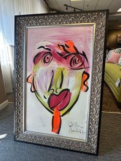 Peter Robert Keil Pintura expresionista original con marco plateado 32" x 48" (50 x 50 cm)