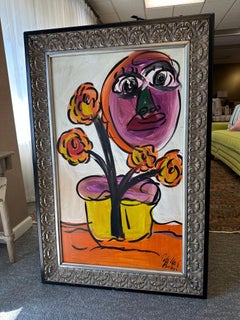 Peter Robert Keil Pittura originale espressionista con cornice d'argento 32" x 48"