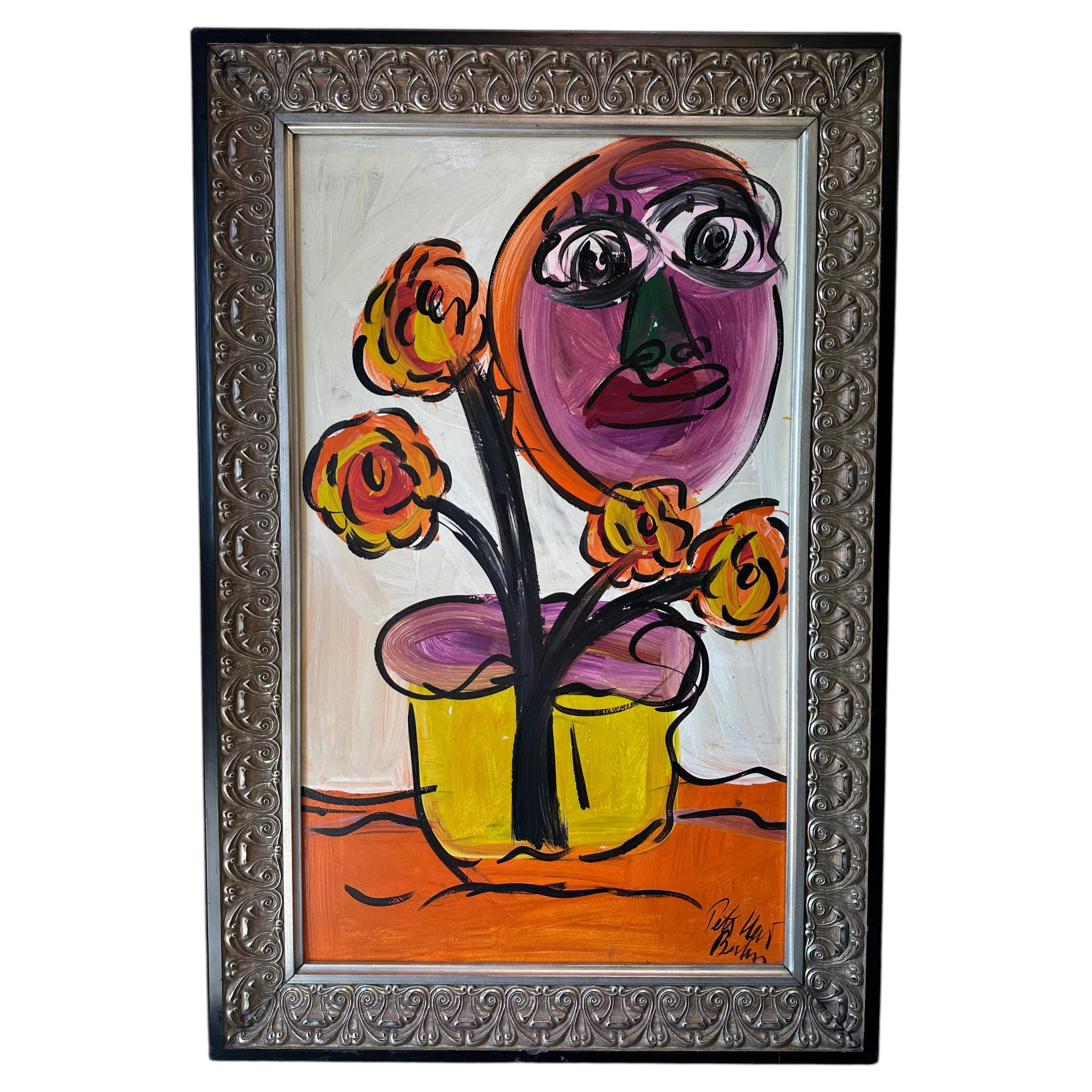 Peter Robert Keil Original Expressionist Painting with Silver Frame 32" x 48"