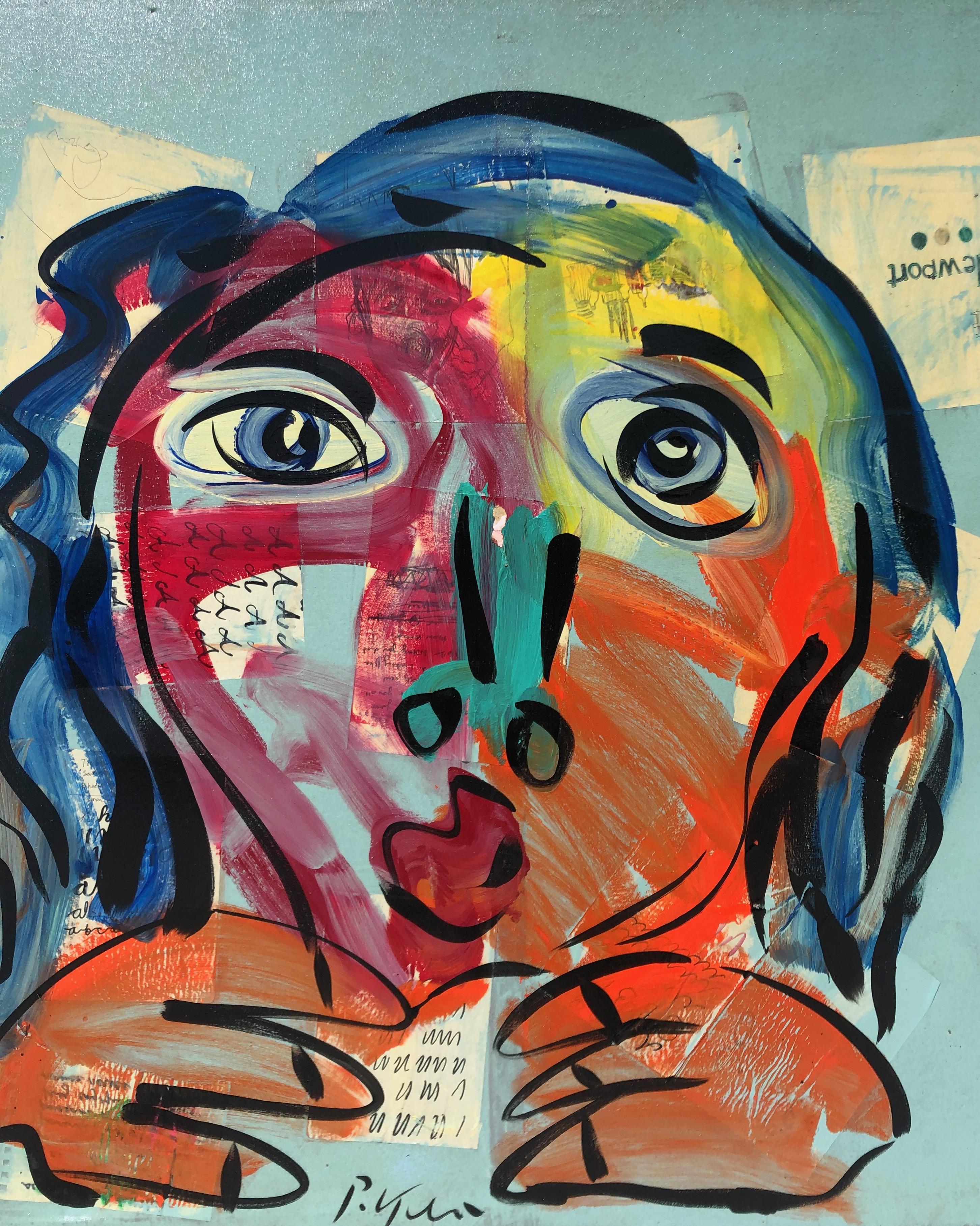 Ritratto Espressionista astratto - Figurative Painting Grigio di Peter Robert Keil