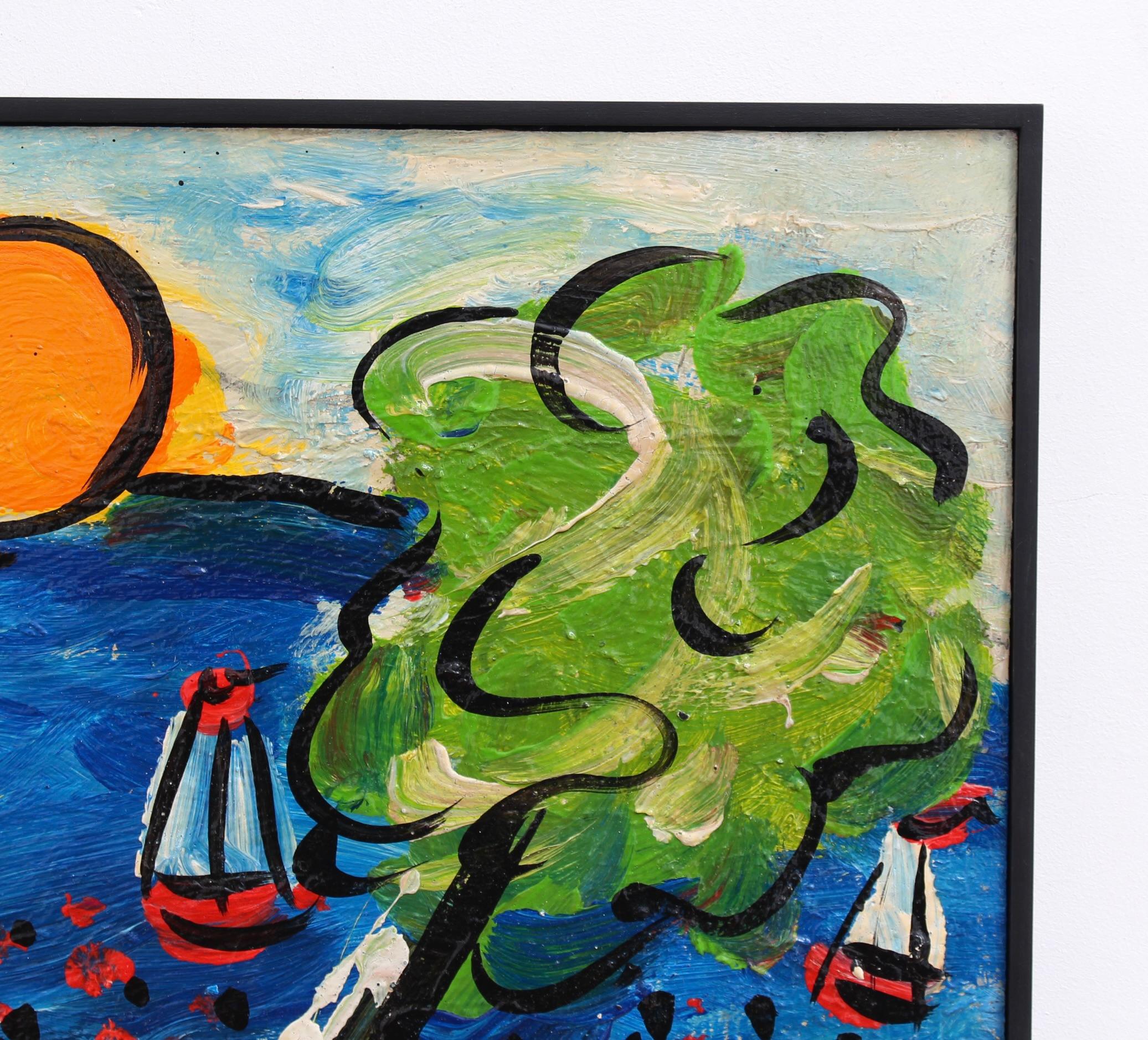 'Sunset Bliss on the Mediterranean', modern oil painting, framed 12