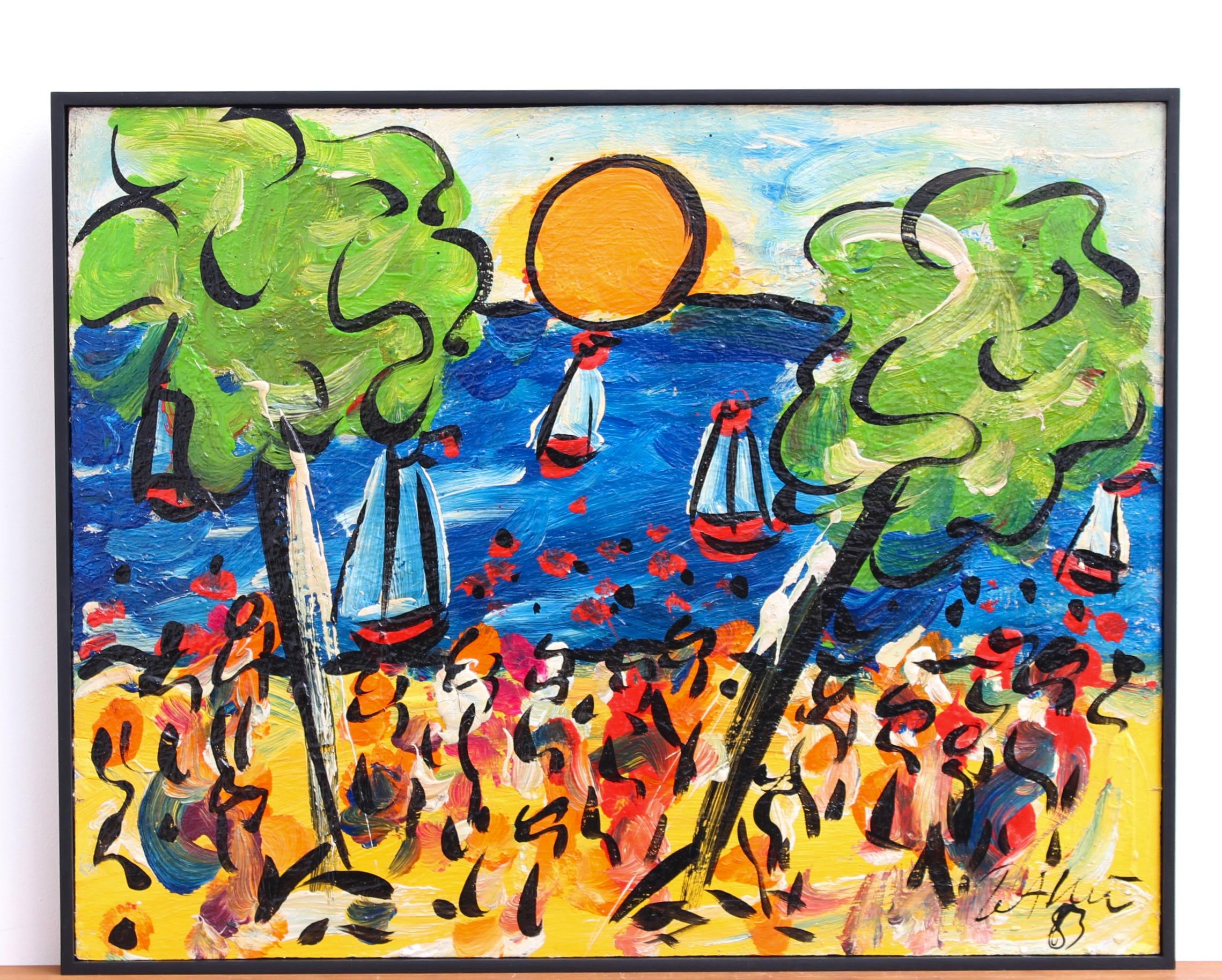 'La beatitudine del tramonto sul Mediterraneo', dipinto a olio moderno, incorniciato - Painting di Peter Robert Keil