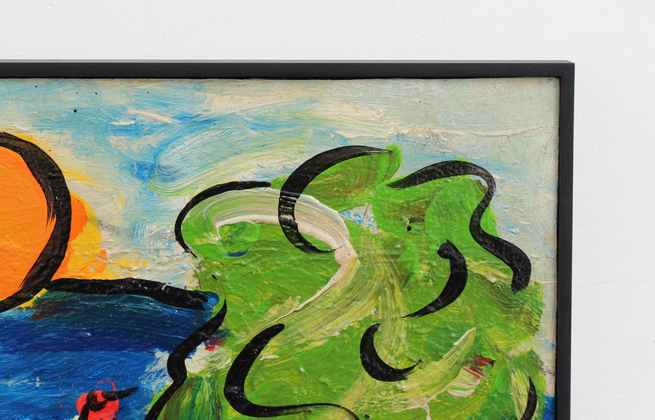 'La beatitudine del tramonto sul Mediterraneo', dipinto a olio moderno, incorniciato 2