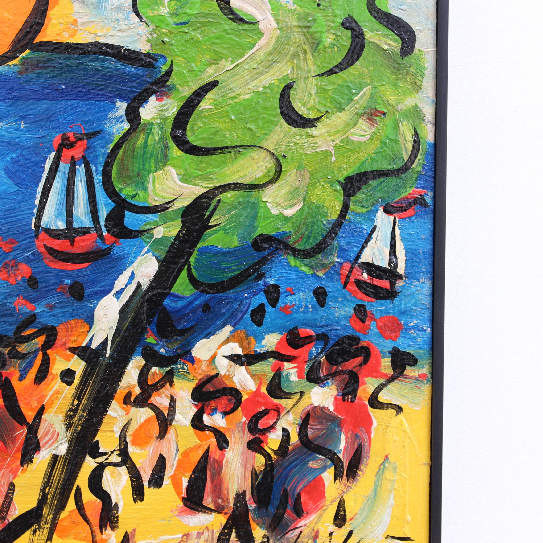 'La beatitudine del tramonto sul Mediterraneo', dipinto a olio moderno, incorniciato 4