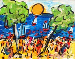 'Sunset Bliss on the Mediterranean', modern oil painting, framed