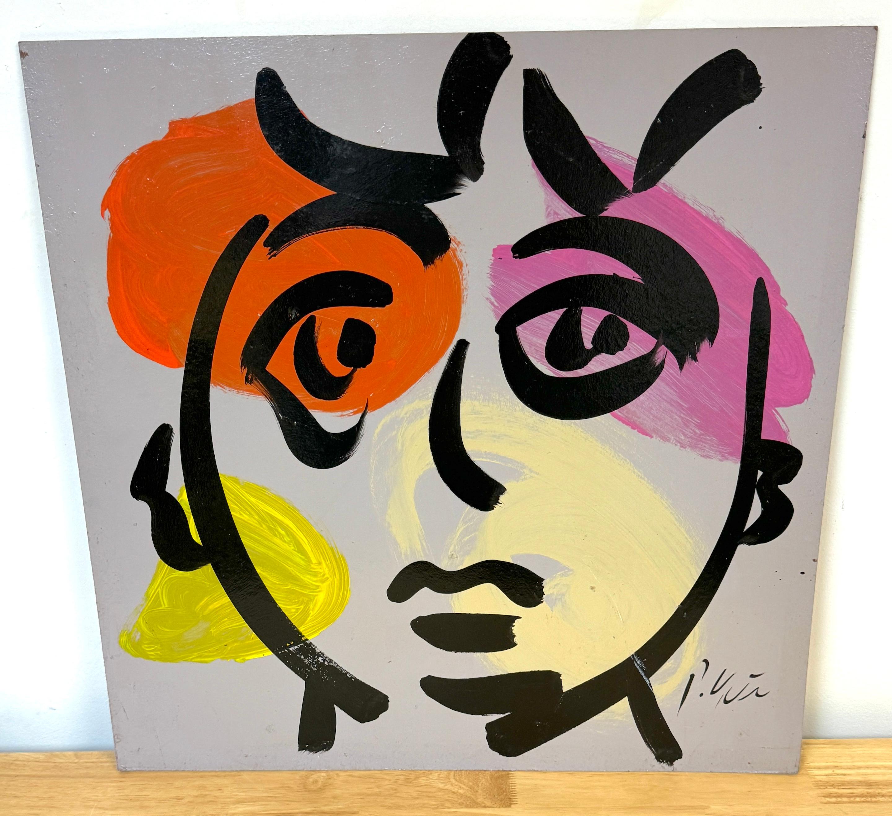 Porträt eines Mannes von Peter Robert Keil, Berlin, 1970er Jahre.
Öl auf Karton, ungerahmt, 24 Zoll hoch x 24 Zoll breit 


Dieses auffällige Porträt eines Mannes, gemalt von dem renommierten amerikanisch-deutschen Künstler Peter Robert Keil in den