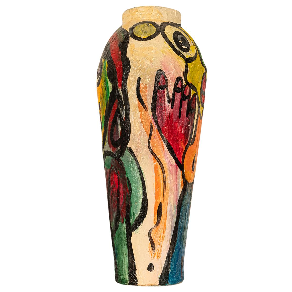 Grande sculpture de sol en papier mâché peint expressionniste abstrait Vase 1985 en vente 7