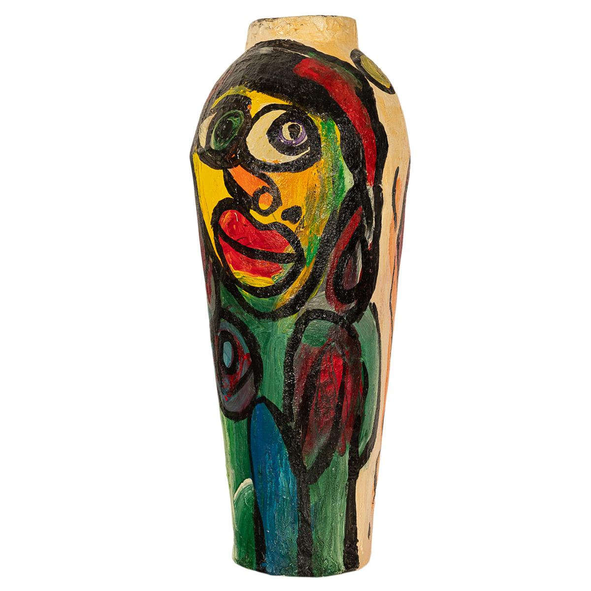 Grande sculpture de sol en papier mâché peint expressionniste abstrait Vase 1985 en vente 8