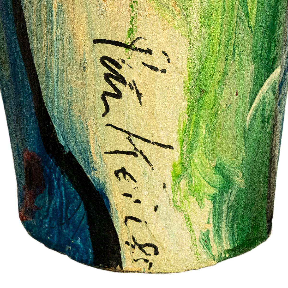 Large Abstract Expressionist Papier-mâché Painted Floor Sculpture Vase 1985 For Sale 14