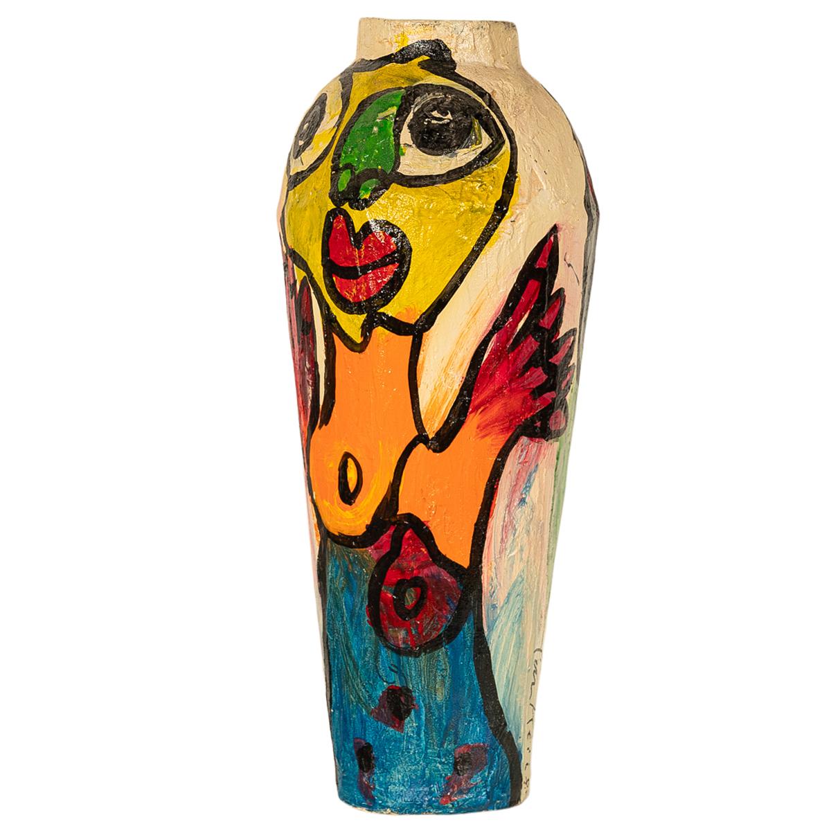 Large Abstract Expressionist Papier-mâché Painted Floor Sculpture Vase 1985 For Sale 5