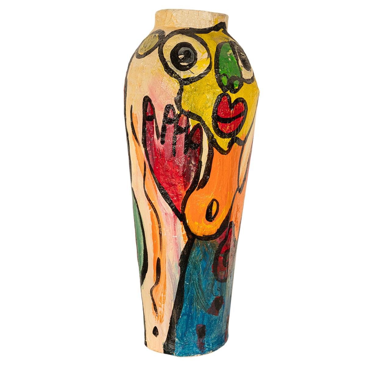 Große Abstrakte Expressionistische Pappmaché Bemalte Bodenskulptur Vase 1985 im Angebot 4