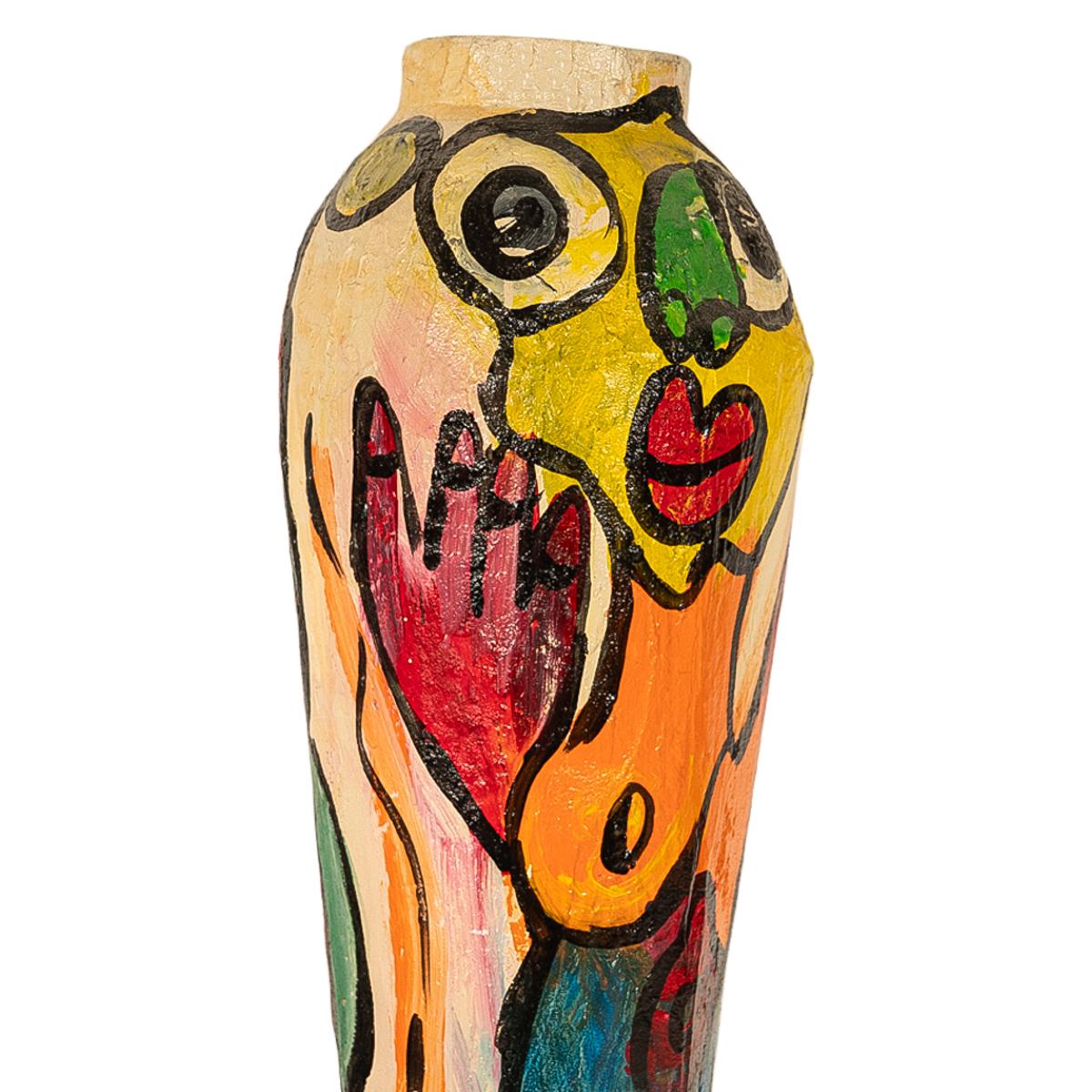Large Abstract Expressionist Papier-mâché Painted Floor Sculpture Vase 1985 For Sale 6