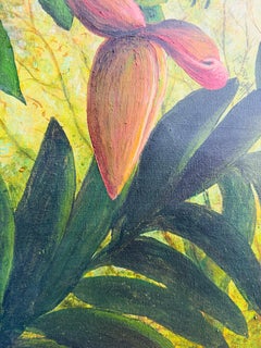 Painting Landscape Jungle Caribbean Surreal Palm Trees Flowers Figures Green