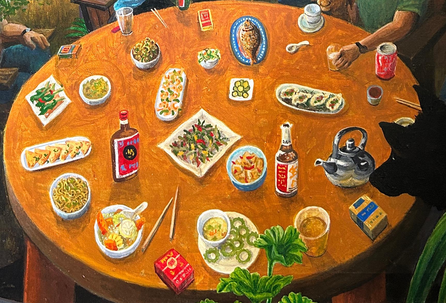 El cumpleaños, acrílico sobre lienzo, 77cm x 77cm, 2021

Incluso en sus imágenes más realistas, hay una hermosa exageración en las pinturas de Peter Rodulfo. Puede tratarse de una paleta demasiado llamativa o de un punto de vista cuidadosamente