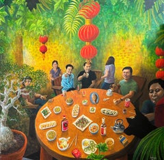 Surrealist Birthday Party Canvas Painting Schenzen China Green Yellow Red 