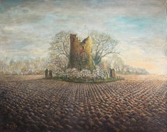 Surrealist Magical Canvas Landscape Acrylic Canvas Painting Trees Folly Field