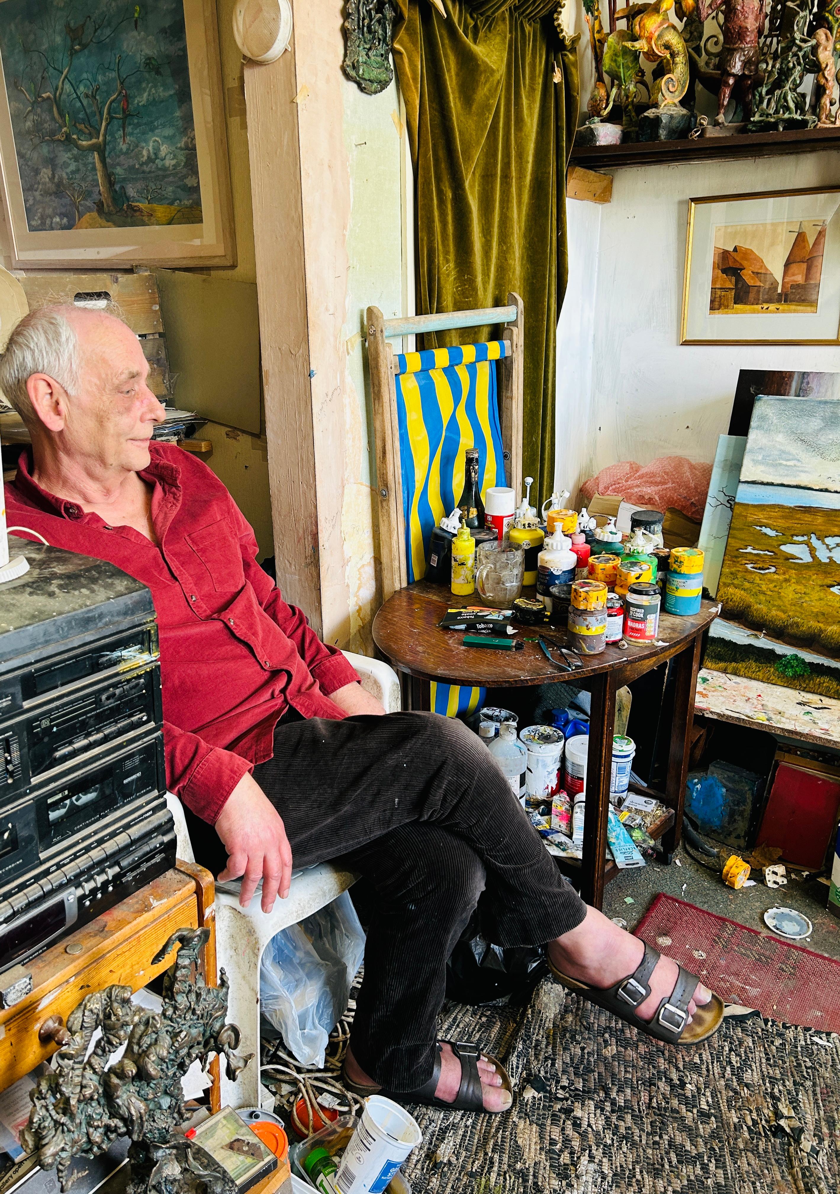 Surrealista Mágico Lienzo Pintura Paisaje Mañana Sol Luz Oro Amarillo Árbol en venta 7