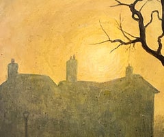 Surrealist Magical Canvas Landscape Painting Morning Sun Light Gold Yellow Tree