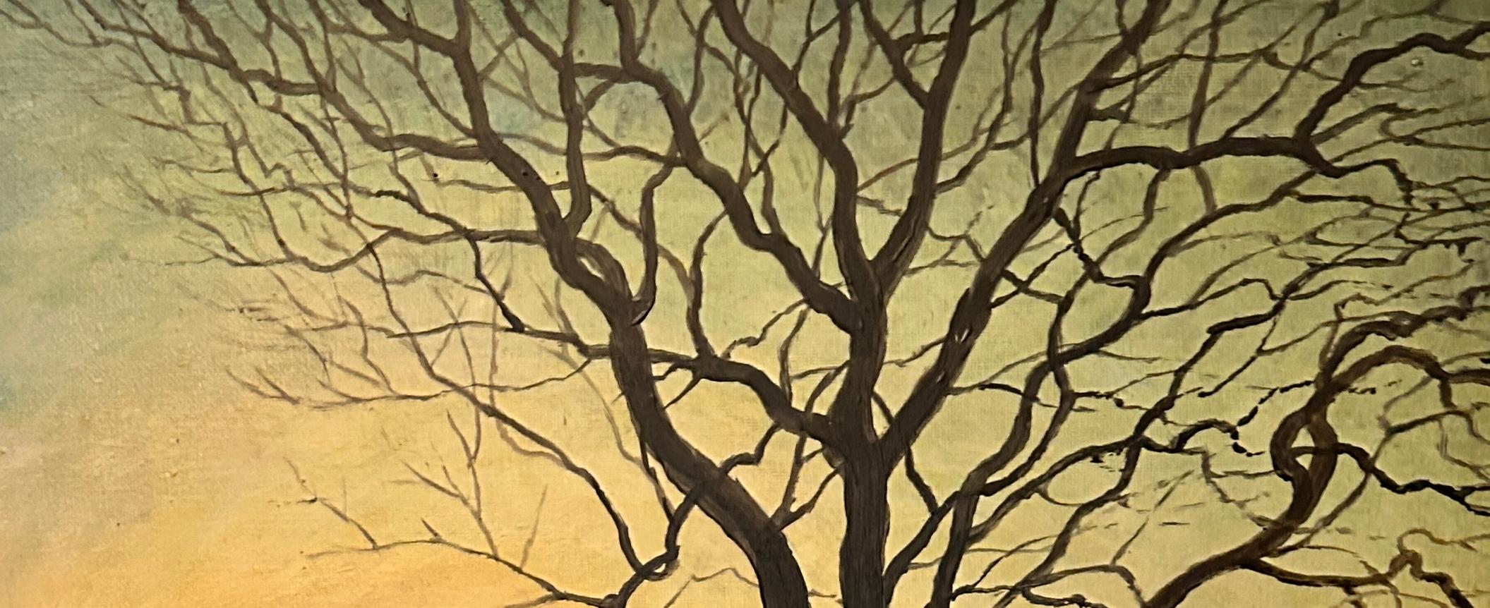 Surrealista Mágico Lienzo Pintura Paisaje Mañana Sol Luz Oro Amarillo Árbol - Painting Contemporáneo de Peter Rodulfo