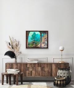 Surrealist Magical Realism India Jungle Snake Man Turquoise Blue Parrots Monkey