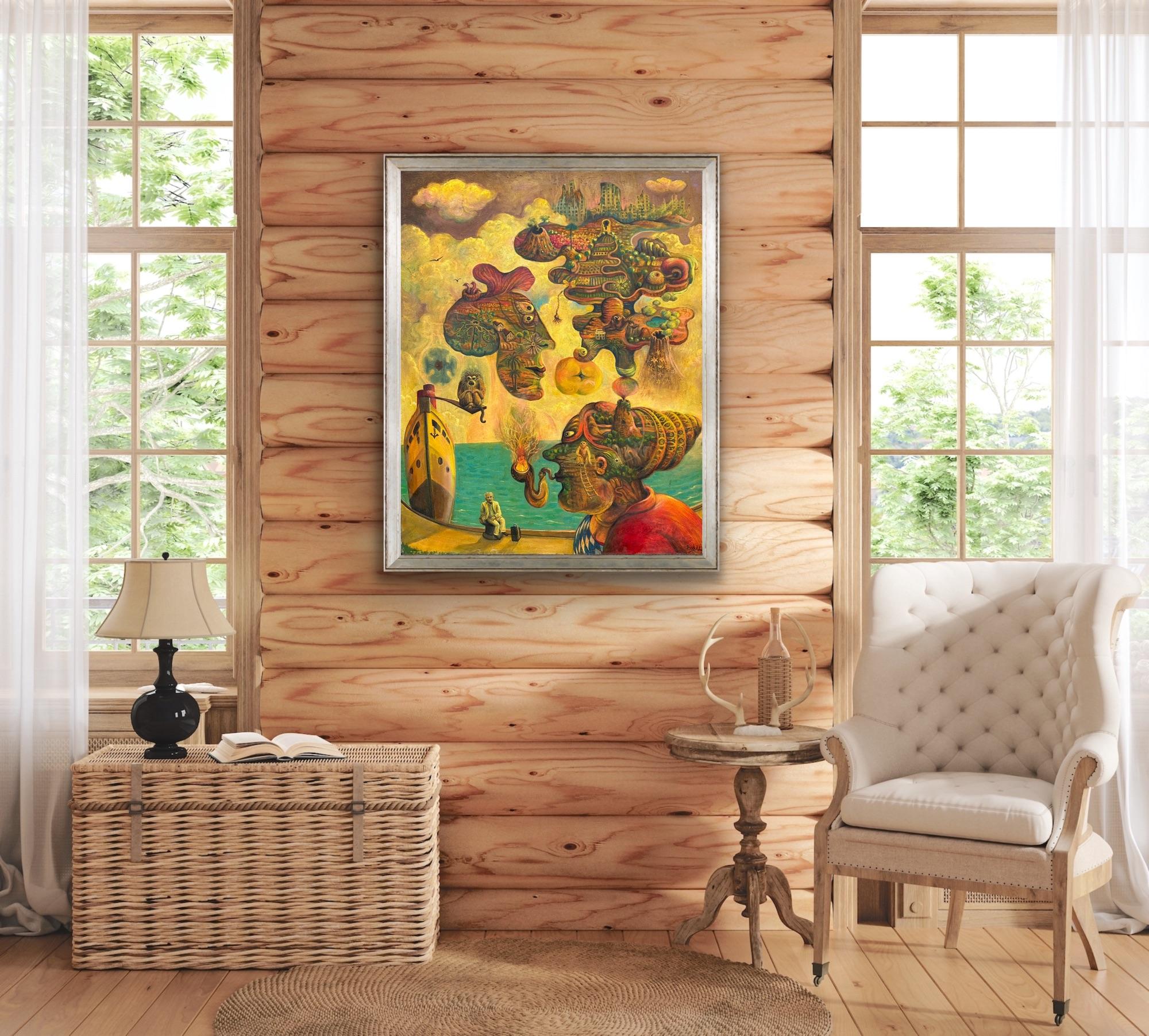 Surrealista Óleo sobre lienzo Realismo mágico Norte de África Mar turquesa Amarillo Rojo en venta 1