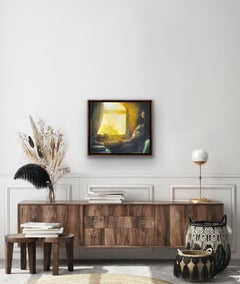 Surrealist Realism India Canvas Painting Yellow Sunlight Train Tender Portrait