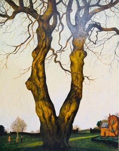 Arbre Paysage Acrylique sur Toile Peinture Réaliste Surréaliste, 71x56cm, vert marron