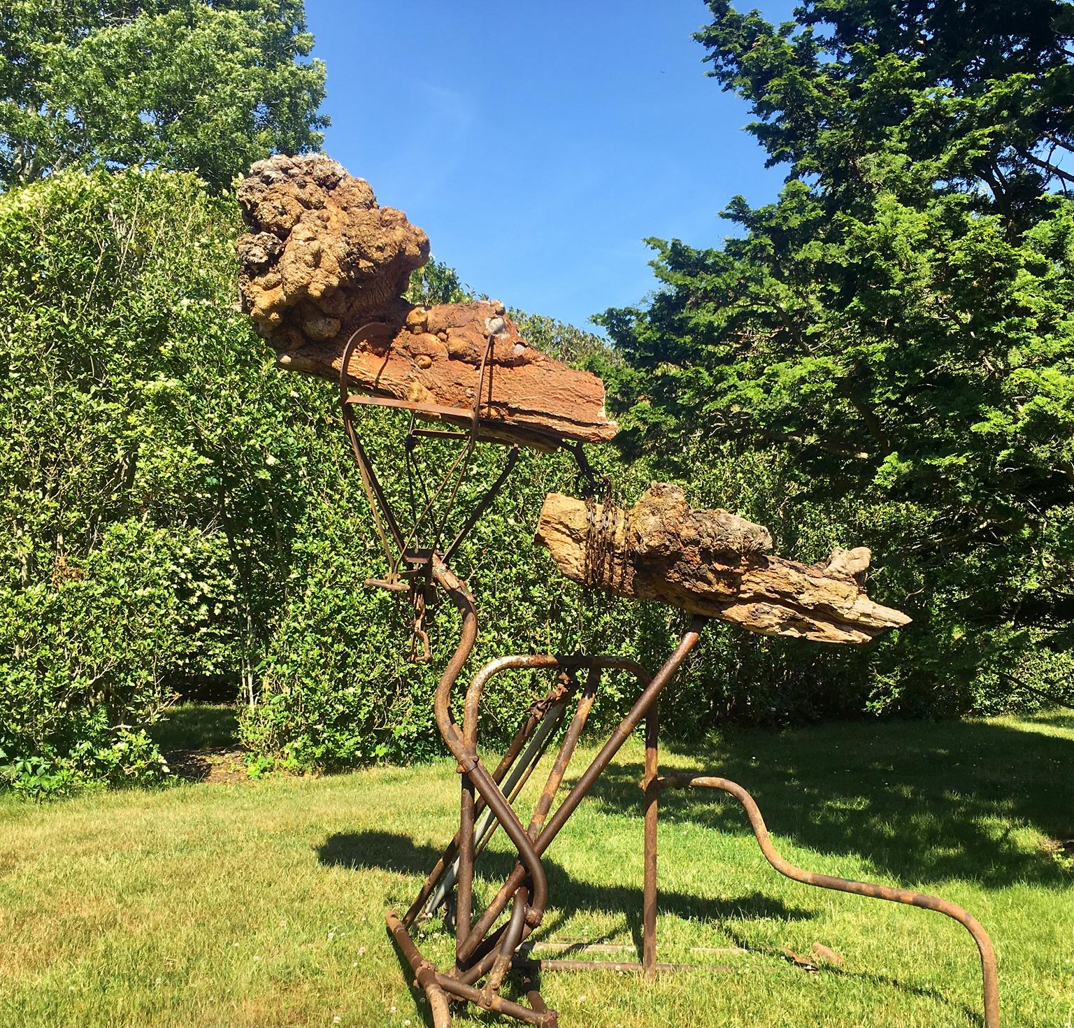 "An Offering" Organic, Abstract Sculpture, Wood Burl, Reclaimed Farm Equipment