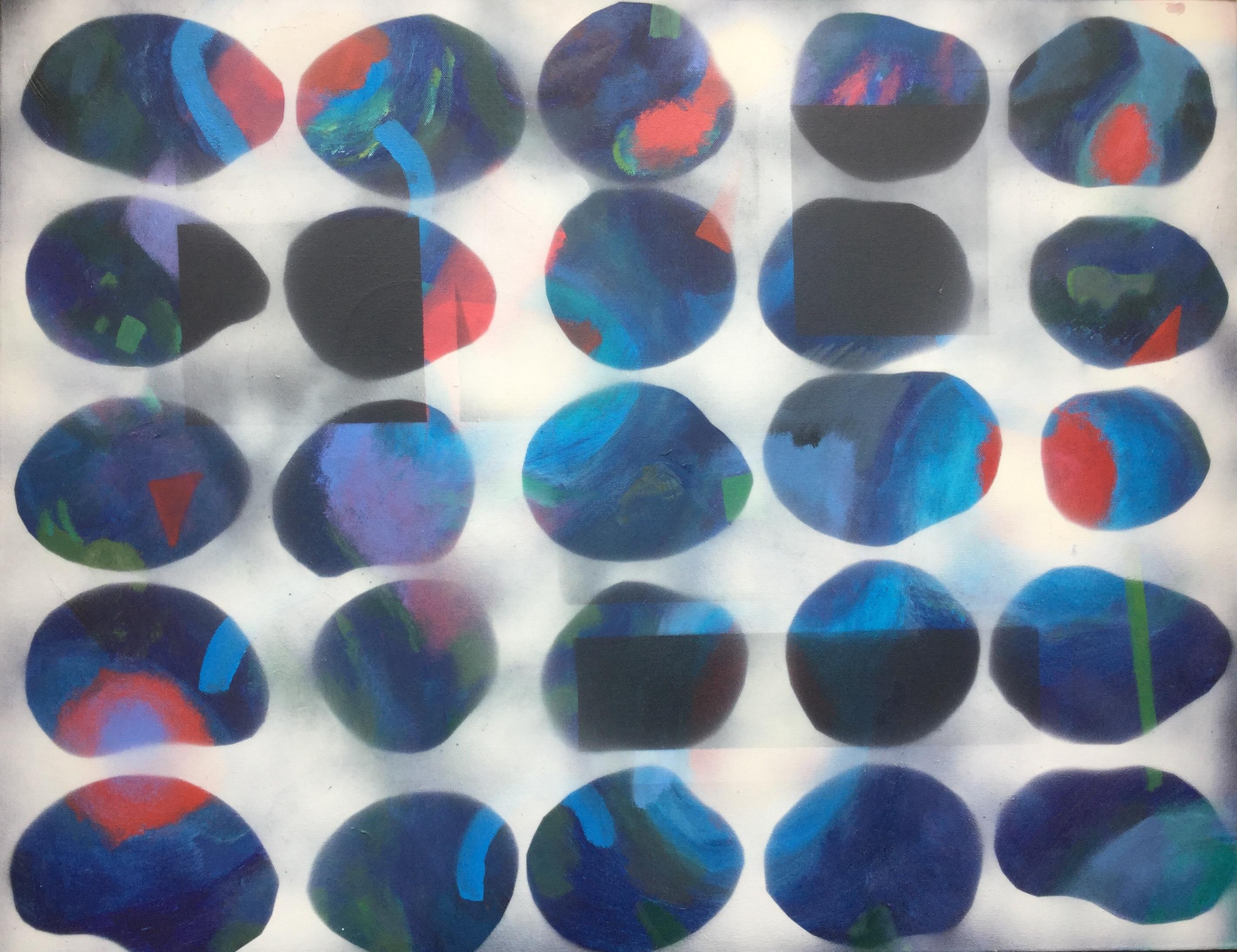 Blauer Variant. Zeitgenössisches abstraktes Gemälde in Mischtechnik