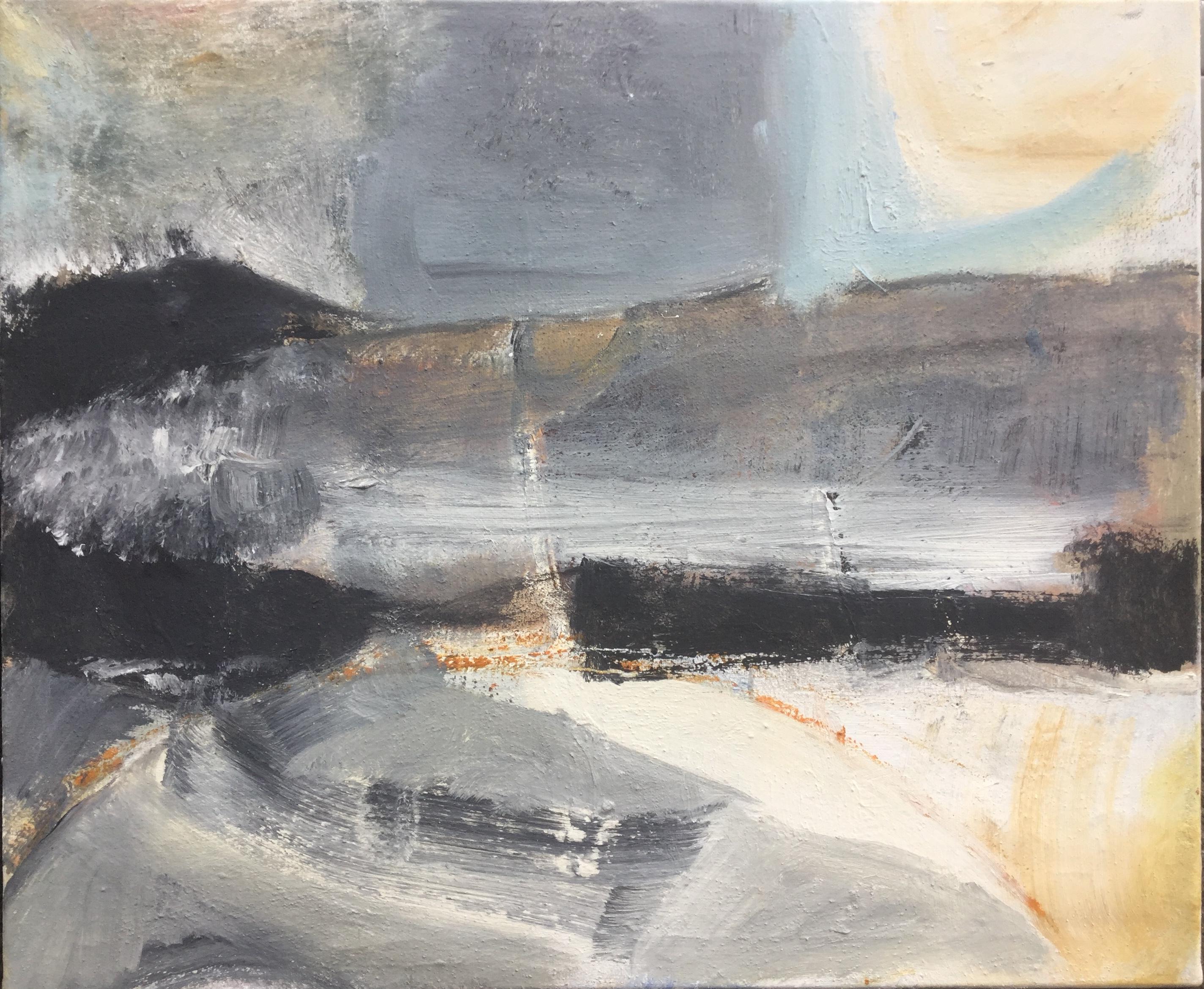 Peter Rossiter Abstract Painting - Winter Sun. Contemporary Mixed Media Painting