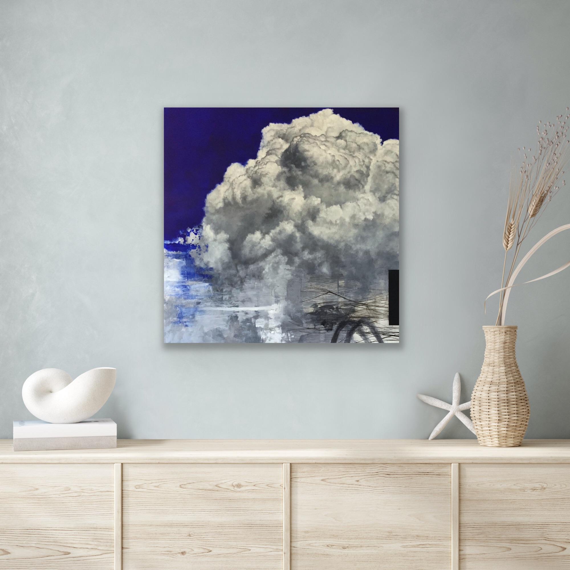 Aufhängung (Osthimmel) VIII - Abstrakte Himmelslandschaft Wolkenmalerei (Grau), Abstract Painting, von Peter Roux